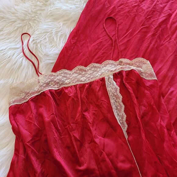 Vintage Burgundy Red Lace Slip Maxi Dress Lingerie Medium Cover Up 70's 80's - Picture 2 of 8